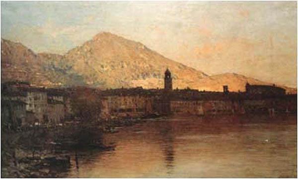 Bartolomeo Bezzi Sole cadente sul lago di Garda oil painting picture